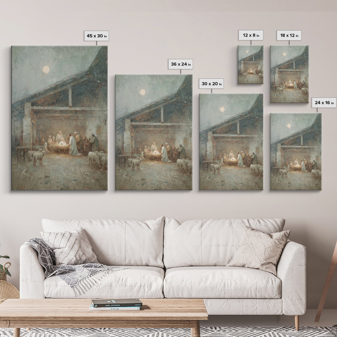 Holy Night Gathering – Framed Canvas Print – Christian Wall Art – Christian Art Canvas – Christmas Art – Christian Christmas Art – Christia