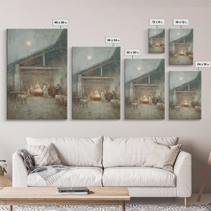 Holy Night Gathering – Framed Canvas Print – Christian Wall Art – Christian Art Canvas – Christmas Art – Christian Christmas Art – Christia