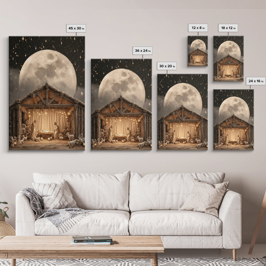 Moonlit Nativity, Framed Canvas Print, Christian Wall Art, Christian Art Canvas, Christmas Art, Christian Christmas Art, Christian Gift Ide