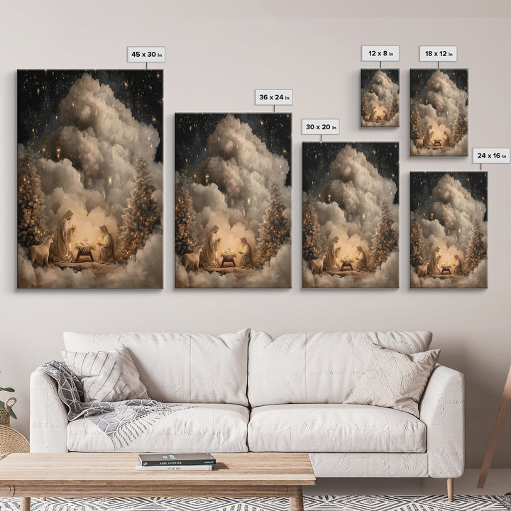 Heavenly Nativity Glow | Framed Canvas Print | Christian Wall Art | Christian Art Canvas | Christmas Art | Christian Christmas Art | Christ
