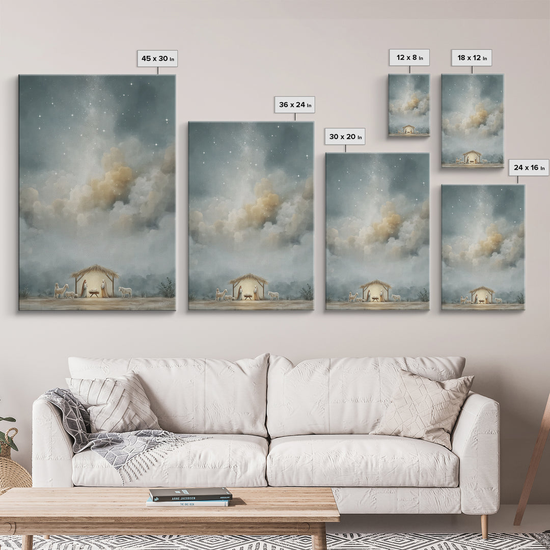 Starfilled Midnight, Framed Canvas Print, Christian Wall Art, Christian Art Canvas, Christmas Art, Christian Christmas Art, Christian Decor