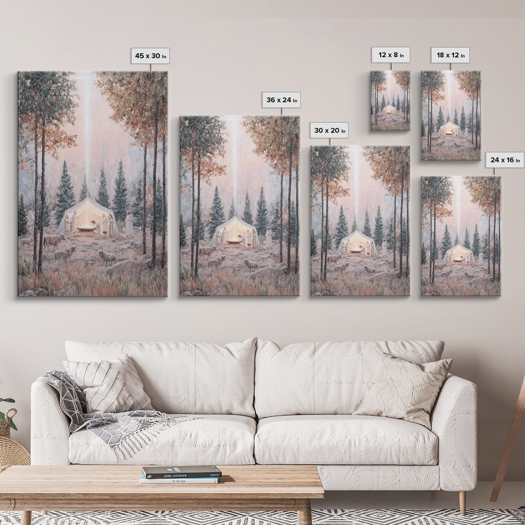 Forest Nativity Dawn – Framed Canvas Print – Christian Wall Art – Christian Art Canvas – Christmas Art – Christian Christmas Art – Christia