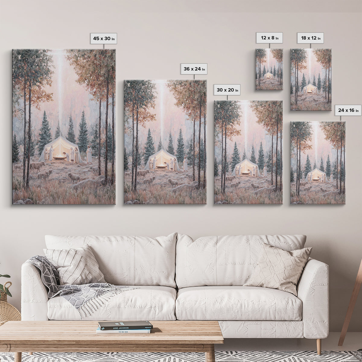 Forest Nativity Dawn – Framed Canvas Print – Christian Wall Art – Christian Art Canvas – Christmas Art – Christian Christmas Art – Christia