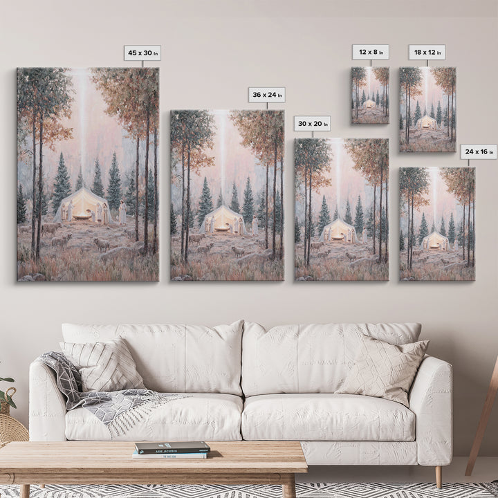 Forest Nativity Dawn – Framed Canvas Print – Christian Wall Art – Christian Art Canvas – Christmas Art – Christian Christmas Art – Christia