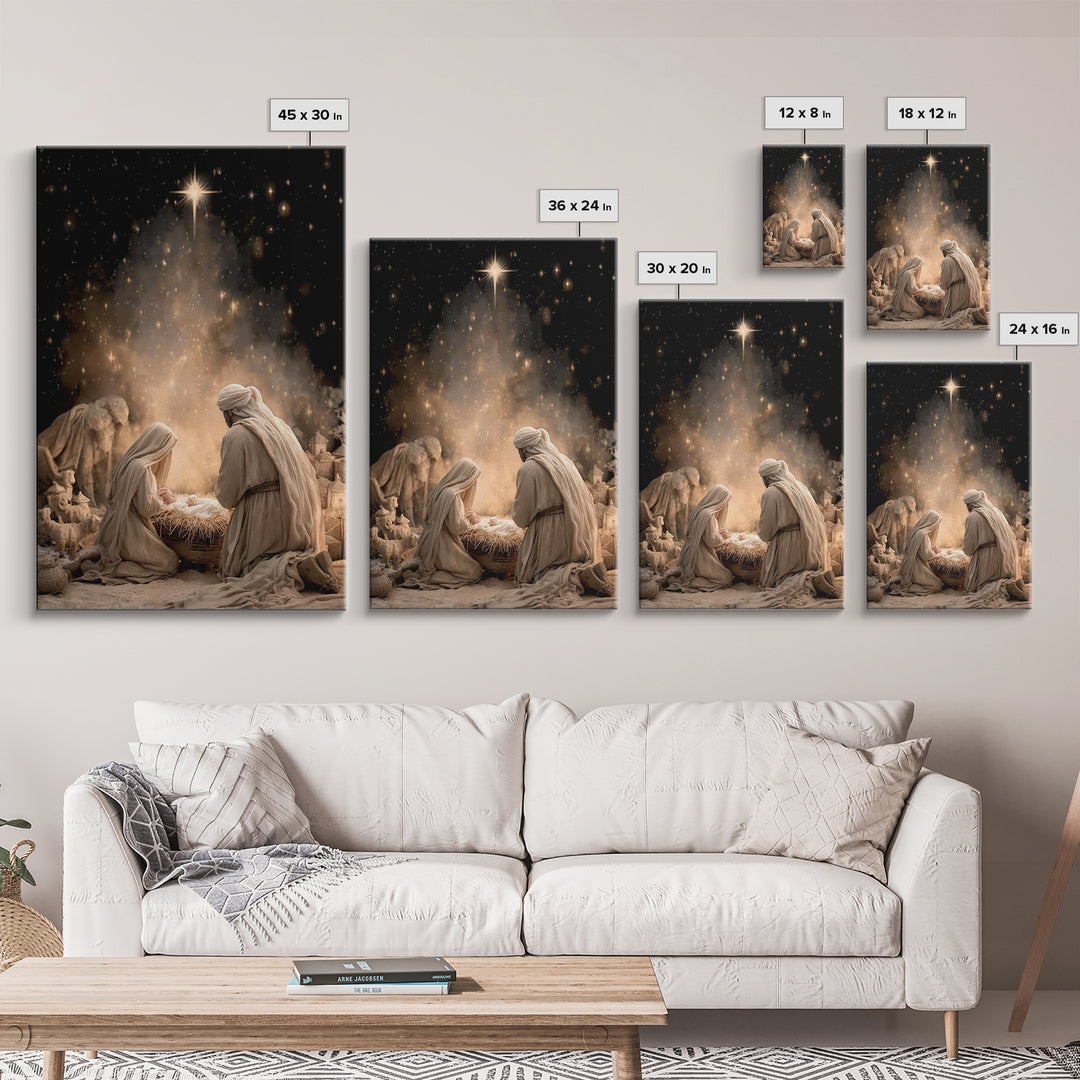 Holy Night Adoration, Framed Canvas Print, Christian Wall Art, Christian Art Canvas, Christmas Art, Christian Christmas Art, Christian Gift