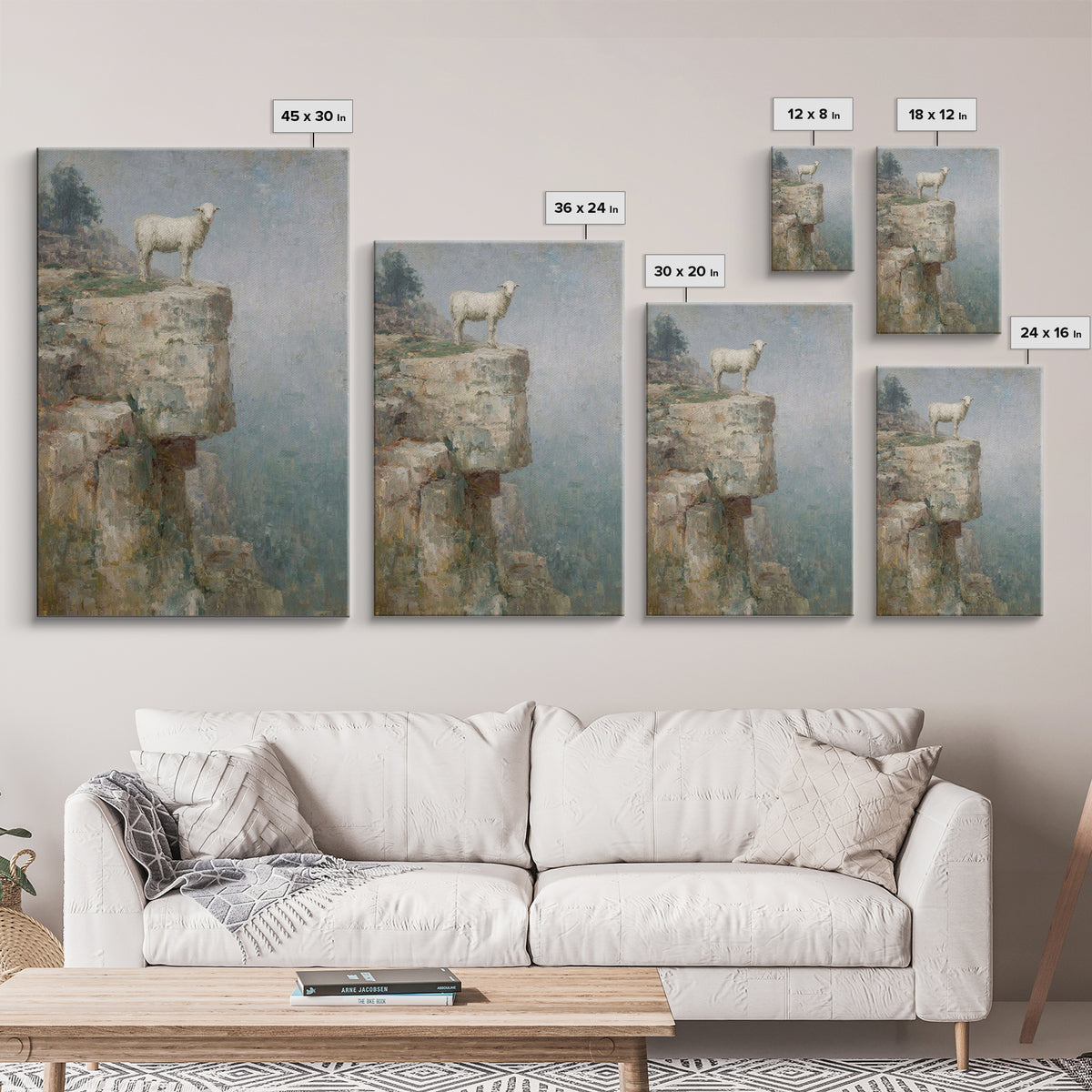 Lone Cliff Lamb – Framed Canvas Print – Christian Wall Art – Christian Art Canvas – Pastoral Scenery – Christian Art Print – Subtle Christi