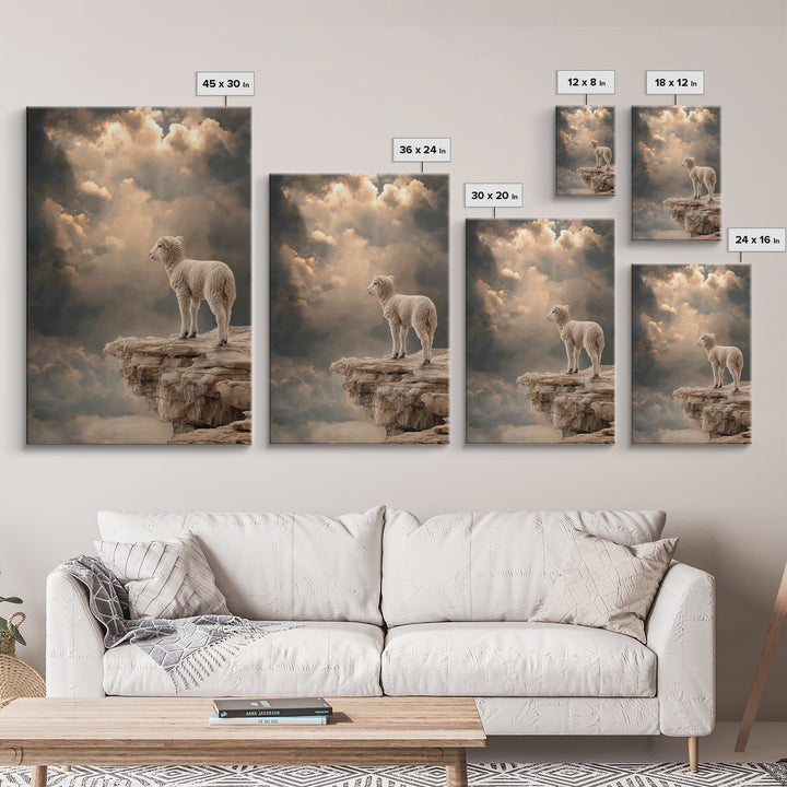 Quiet Summit Lamb, Framed Canvas Print, Christian Wall Art, Christian Art Canvas, Minimalist Christian Art, Christian Decor, Pastoral Scene