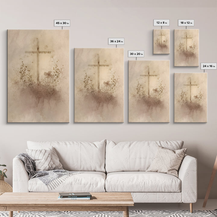 Quiet Cross Light - Framed Canvas Print - Minimalist Christian Art - Christian Wall Art - Subtle Christian Art - Christian Art Canvas - Chr