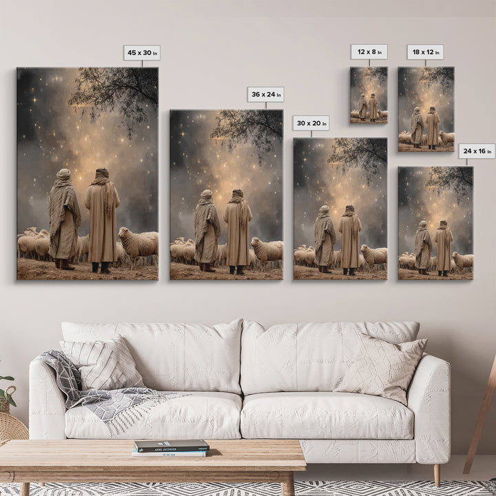 Starry Flock Night – Framed Canvas Print – Christian Christmas Art – Christian Wall Art – Christian Art Canvas – Christmas Art – Christian