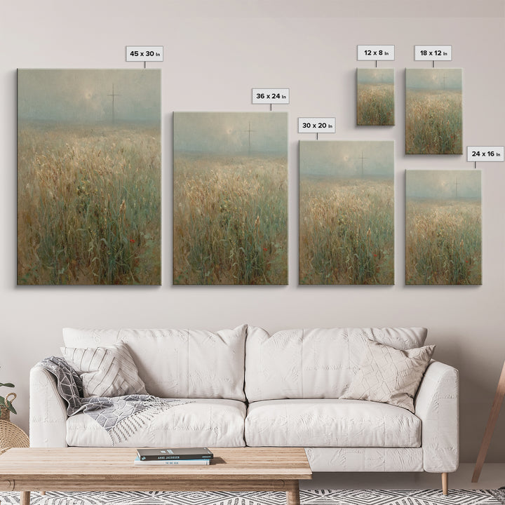 Wheatland Cross, Framed Canvas Print, Christian Art Canvas, Christian Wall Art, Vintage Christian Art, Christian Gift, Subtle Christian Art