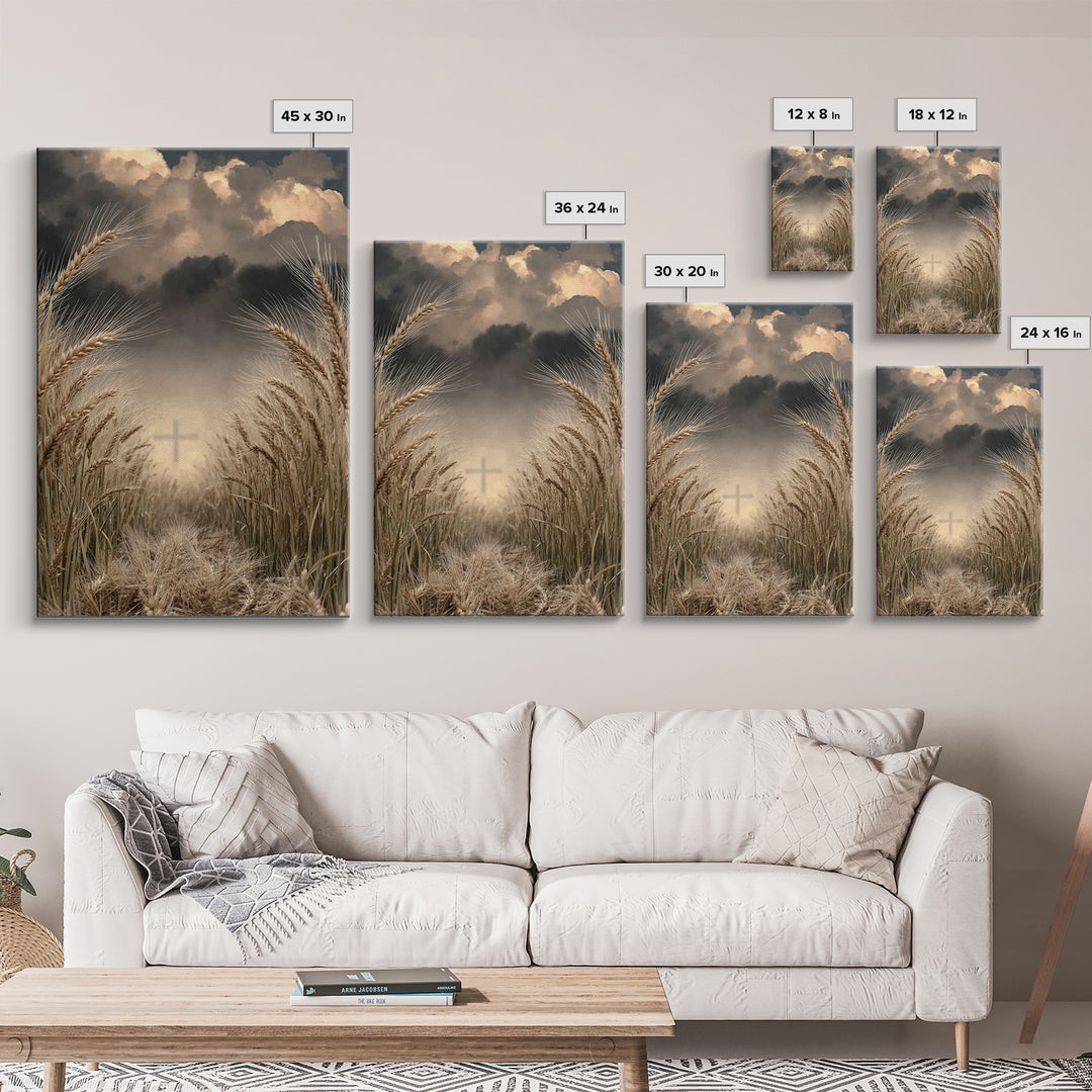 Stormlit Harvest | Framed Canvas Print | Christian Wall Art | Christian Art Canvas | Moody Christian Art | Christian Gift | Christian Paint