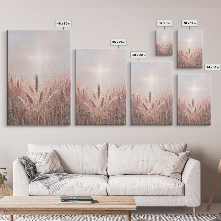 Rose Dawn Cross – Framed Canvas Print – Christian Art Canvas – Christian Wall Art – White Christmas Art – Christian Christmas Decor – Chris