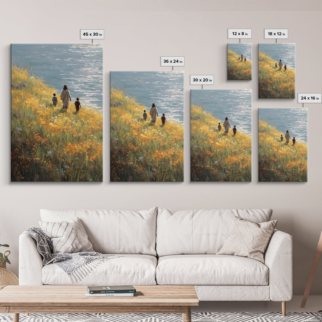 Riverside Shepherd, Framed Canvas Print, Christian Wall Art, Christian Art Canvas, Modern Christian Art, Christian Gift, Christian Decorati