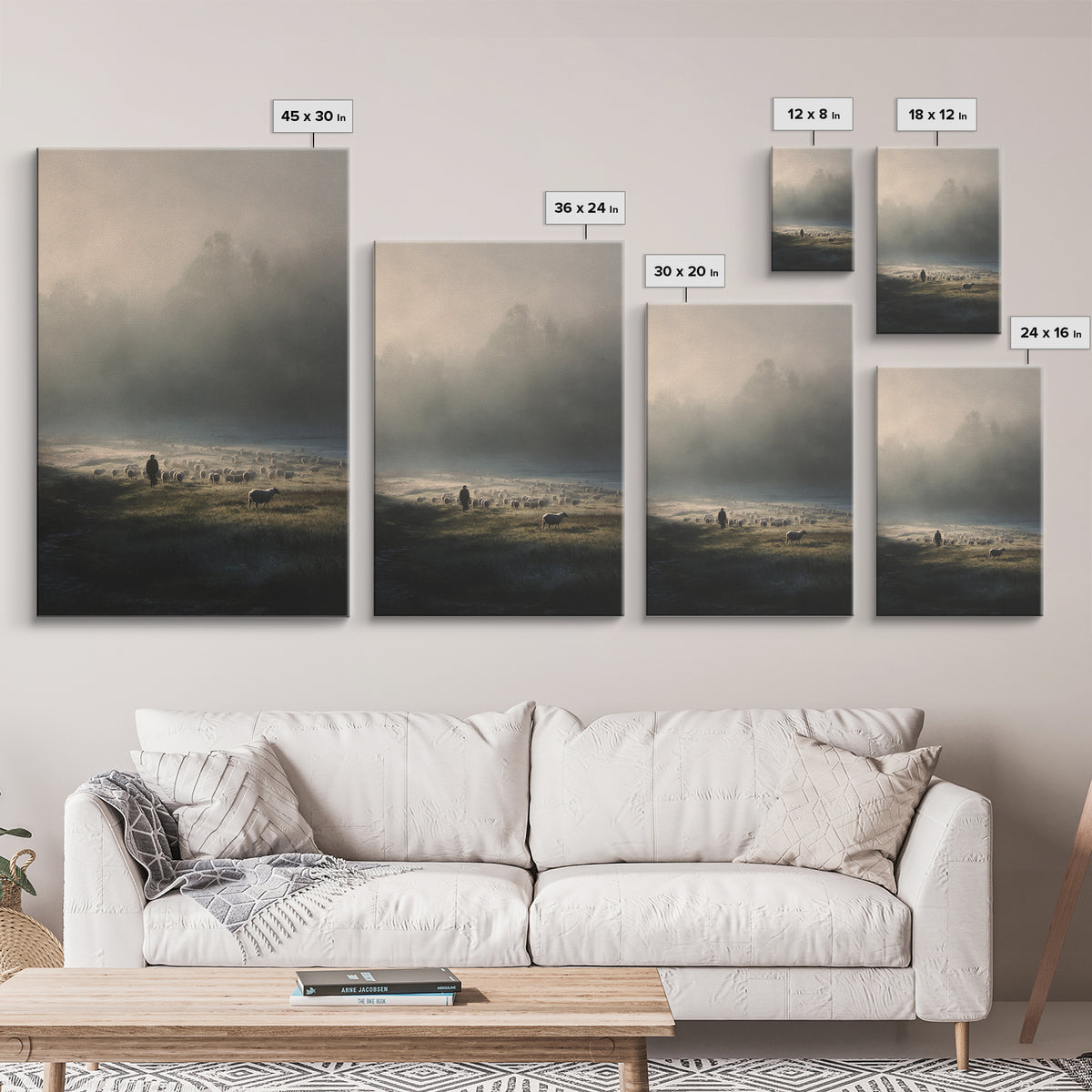 Shepherd’s Calm – Framed Canvas Print – Christian Art Canvas – Christian Wall Art – Jesus Painting – Pastoral Scenery – Christian Art Print