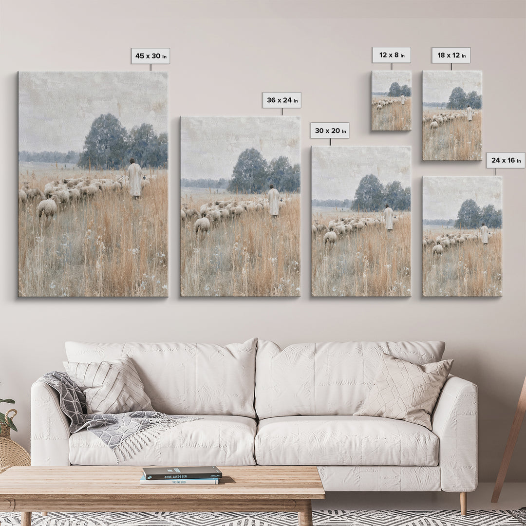 Shepherd In Stillness – Framed Canvas Print – Christian Wall Art – Christian Art Canvas – Jesus Painting – Vintage Christian Art – Christia