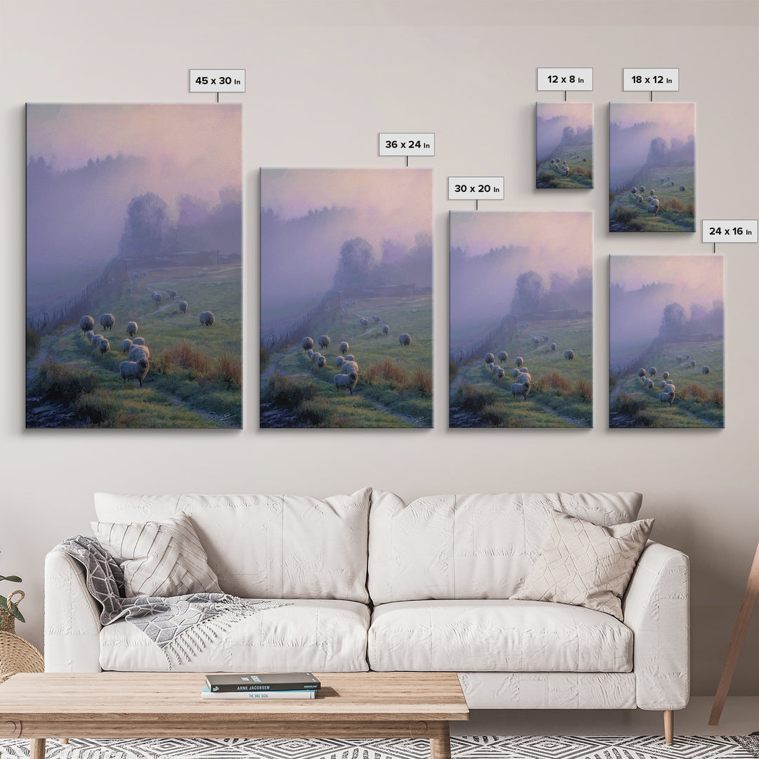 Pasture Peace – Framed Canvas Print – Christian Art Print – Christian Wall Art – Pastoral Scenery – Blue Christian Art – Christian Art Canv