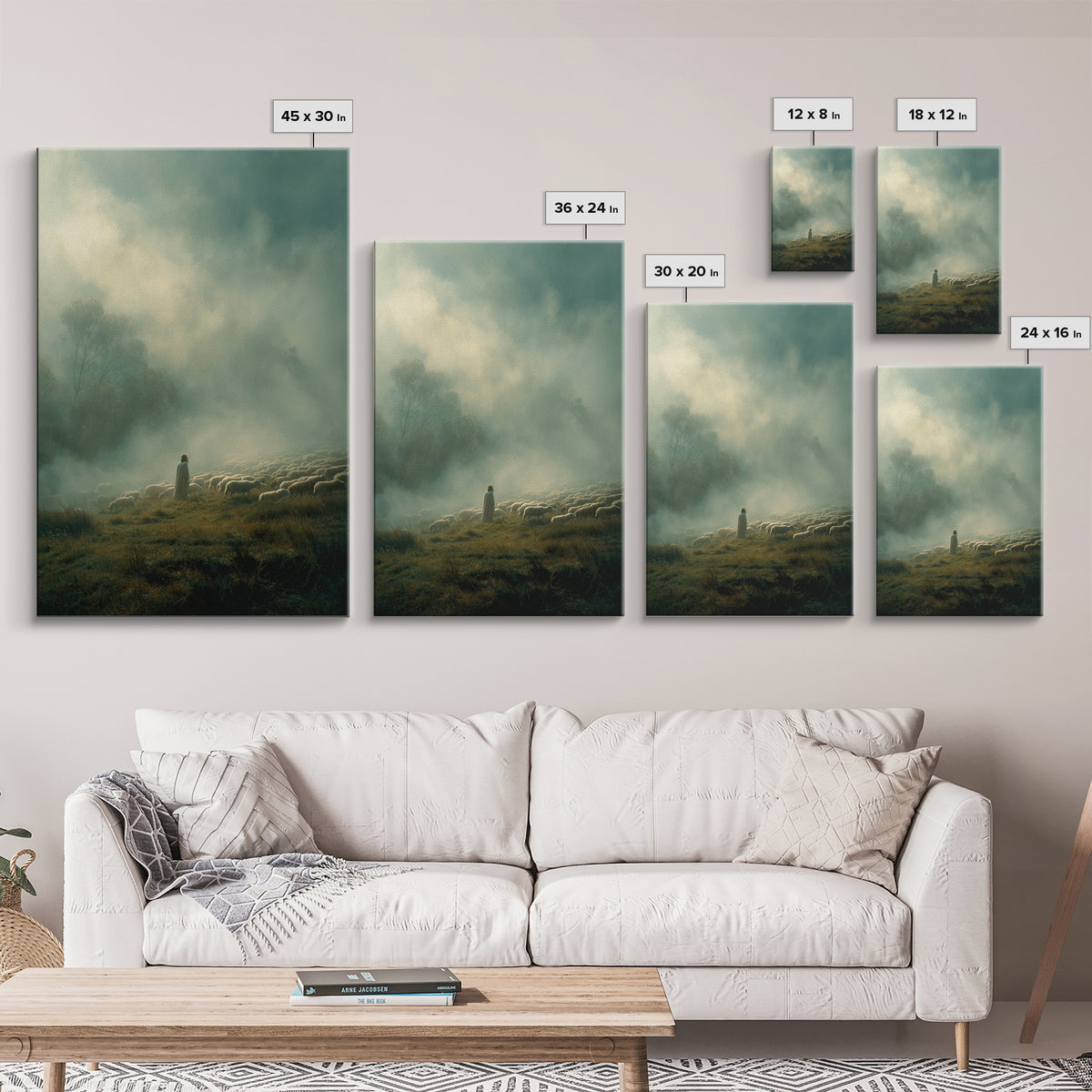 Guiding Shepherd – Framed Canvas Print – Christian Wall Art – Christian Art Canvas – Jesus Painting – Pastoral Scenery – Moody Christian Ar