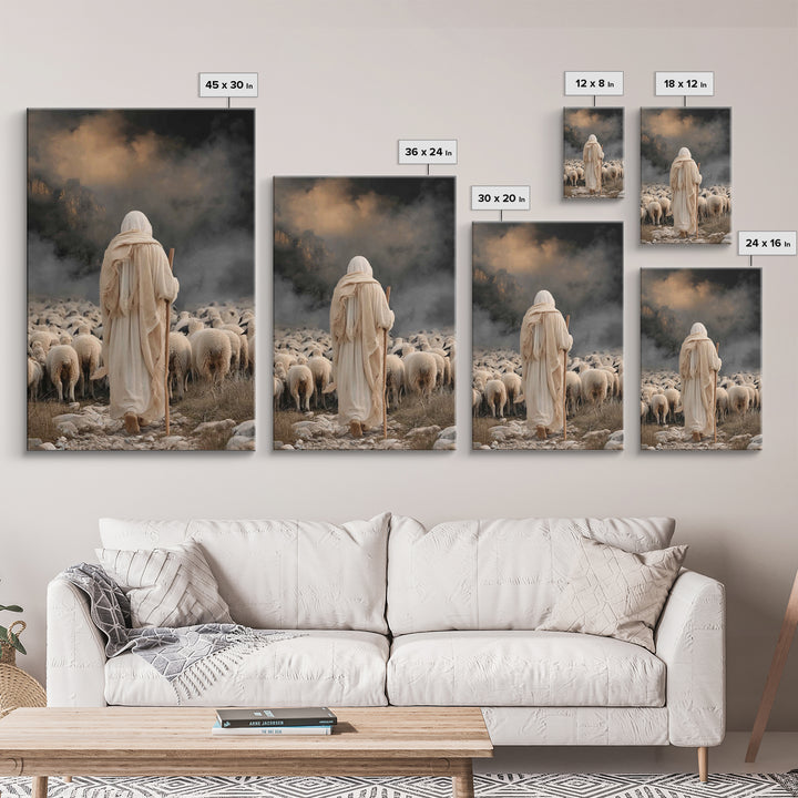 Shepherd’s Vigil – Framed Canvas Print – Christian Art Canvas – Jesus Painting – Large Christian Art – Christian Christmas – Pastoral Scene