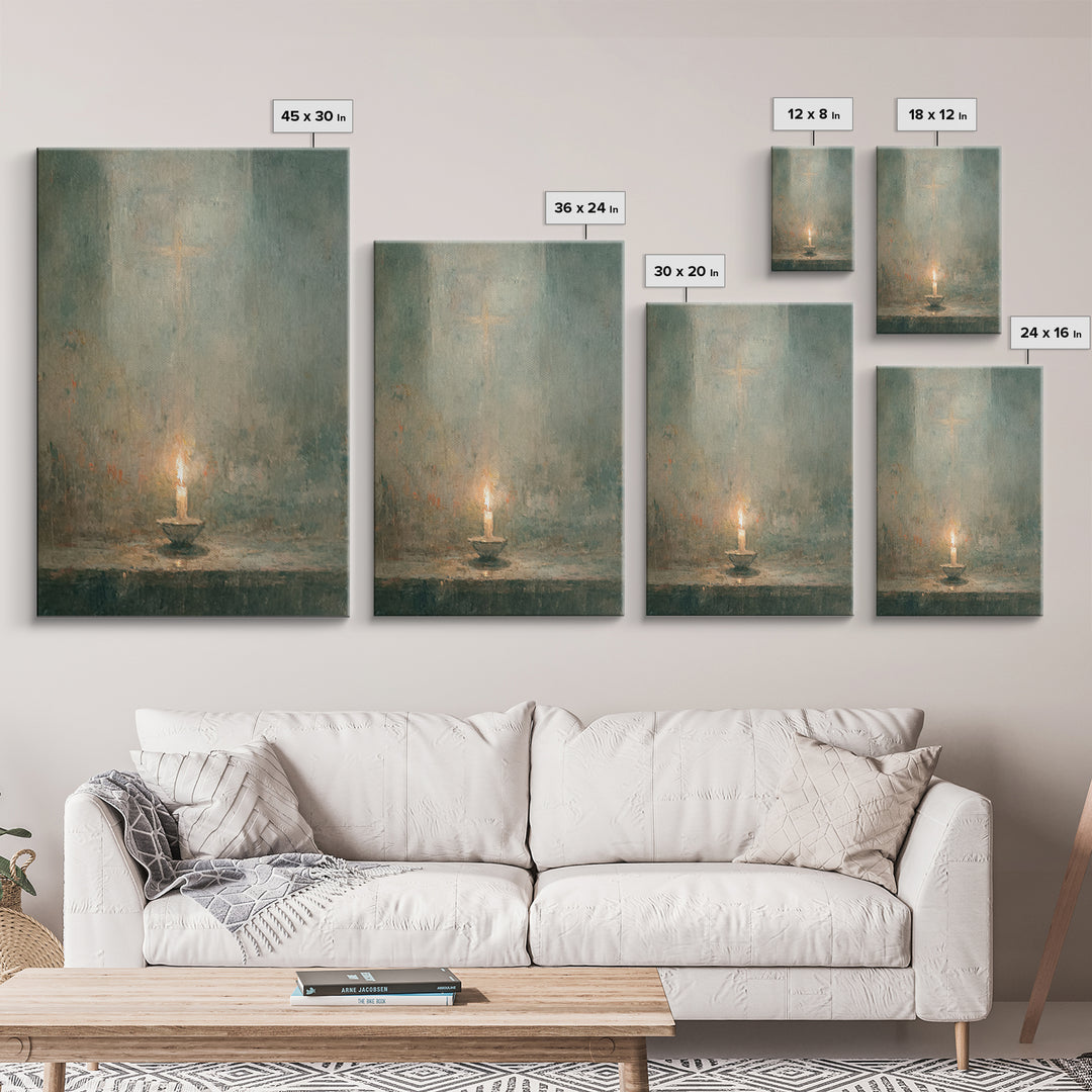 Sacred Candle Glow – Framed Canvas Print – Christian Wall Art – Christian Decor – Christian Art Canvas – Minimalist Christian Art – Christi