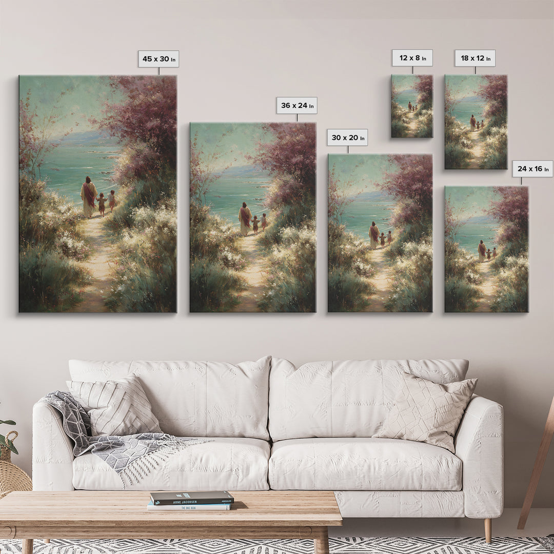 Shoreline Grace, Framed Canvas Print, Christian Wall Art, Jesus Painting, Christian Art Canvas, Christian Gift Ideas