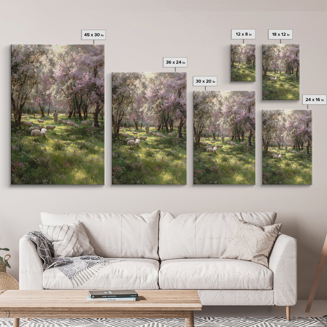 Garden Of The Shepherd, Framed Canvas Print, Christian Art Canvas, Jesus Painting, Christian Wall Art, Christian Gift Ideas, Vintage Christ