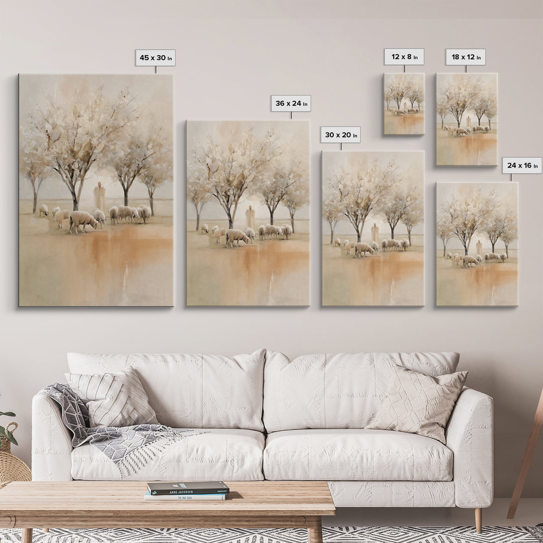 Quiet Pasture Peace, Framed Canvas Print, Christian Wall Art, Christian Art Canvas, Jesus Painting, Christian Christmas Art