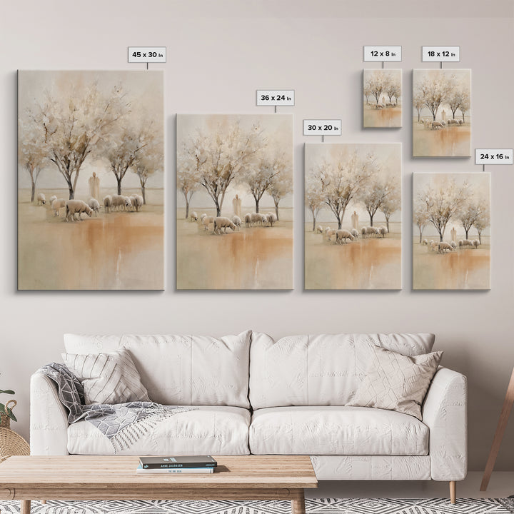 Quiet Pasture Peace, Framed Canvas Print, Christian Wall Art, Christian Art Canvas, Jesus Painting, Christian Christmas Art