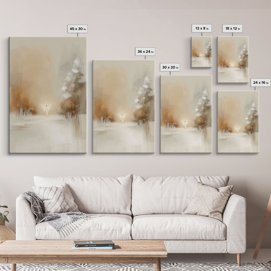 Winter Angel Light – Framed Canvas Print – Christian Wall Art – Christian Art Canvas – Christmas Art – Subtle Christian Art – Christian Gif