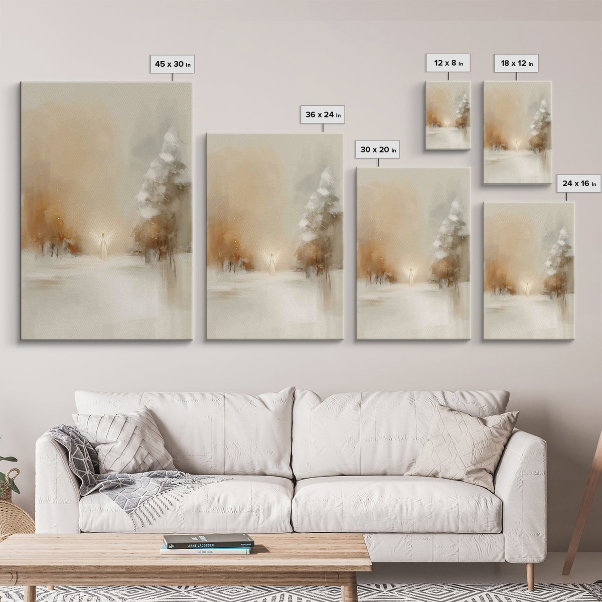 Winter Angel Light – Framed Canvas Print – Christian Wall Art – Christian Art Canvas – Christmas Art – Subtle Christian Art – Christian Gif