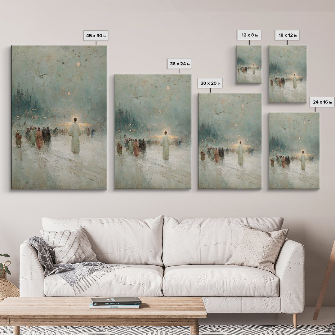 Silent Gathering Grace – Framed Canvas Print – Christian Christmas Art – Christian Wall Art – Moody Christmas Art – Christian Art Canvas –