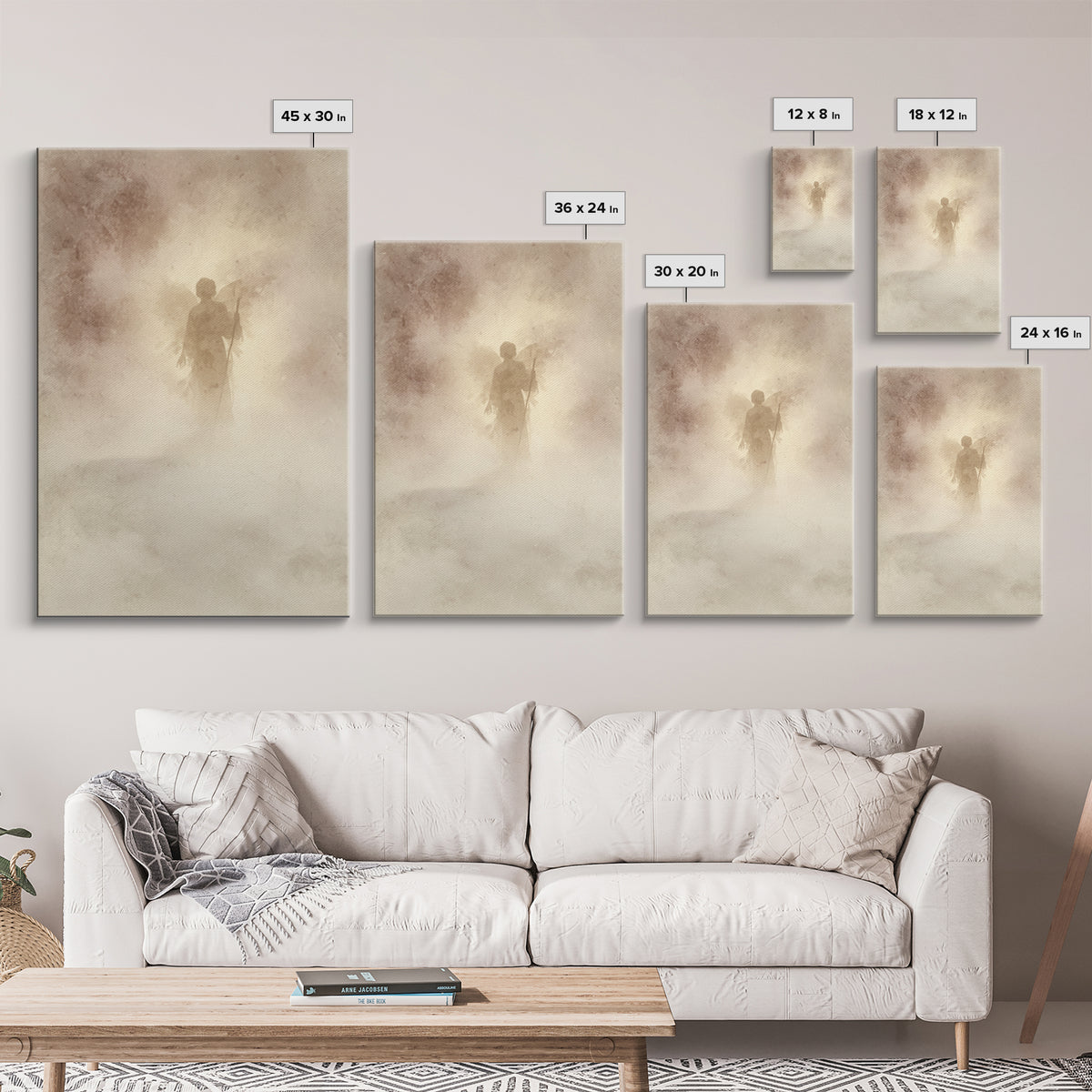 Shepherd In The Mist – Framed Canvas Print – Christian Art Canvas – Vintage Christian Art – Christian Wall Art – Subtle Christian Art – Chr