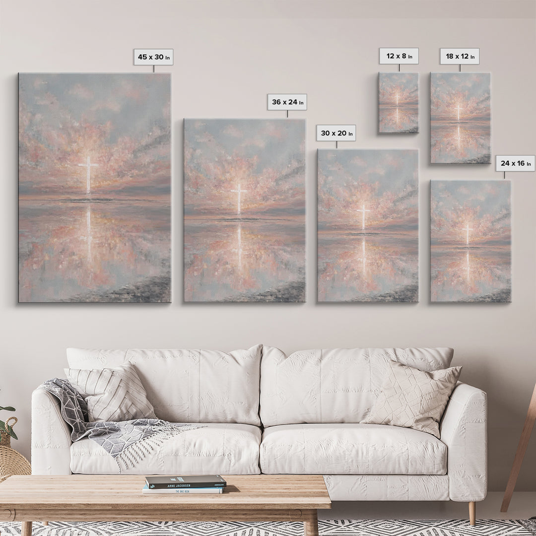 Heaven’s Dawn Cross – Framed Canvas Print – Christian Art Canvas – Christian Wall Art – Christmas Art – Modern Christian Art – Christian Gi