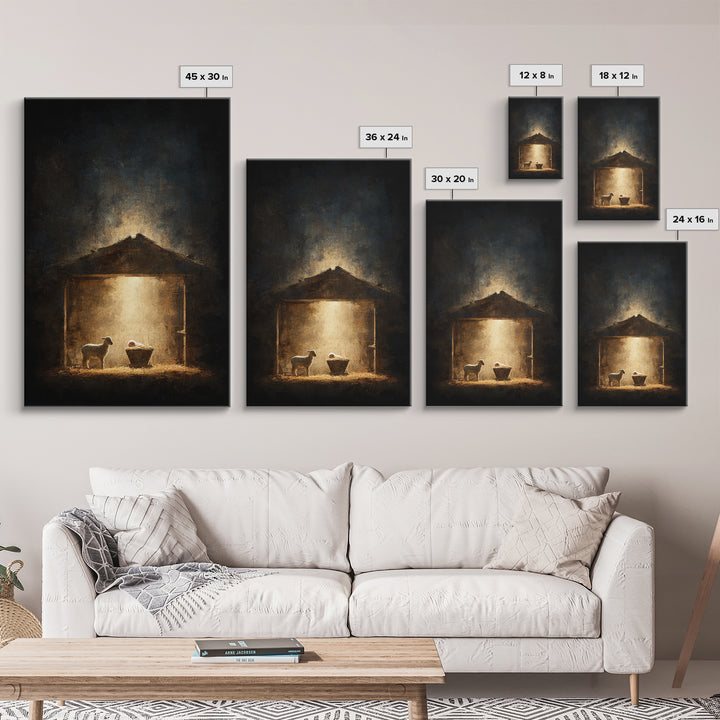 Holy Night Shelter – Framed Canvas Print – Christian Wall Art – Christmas Art – Christian Art Canvas – Moody Christmas Art – Christian Chri