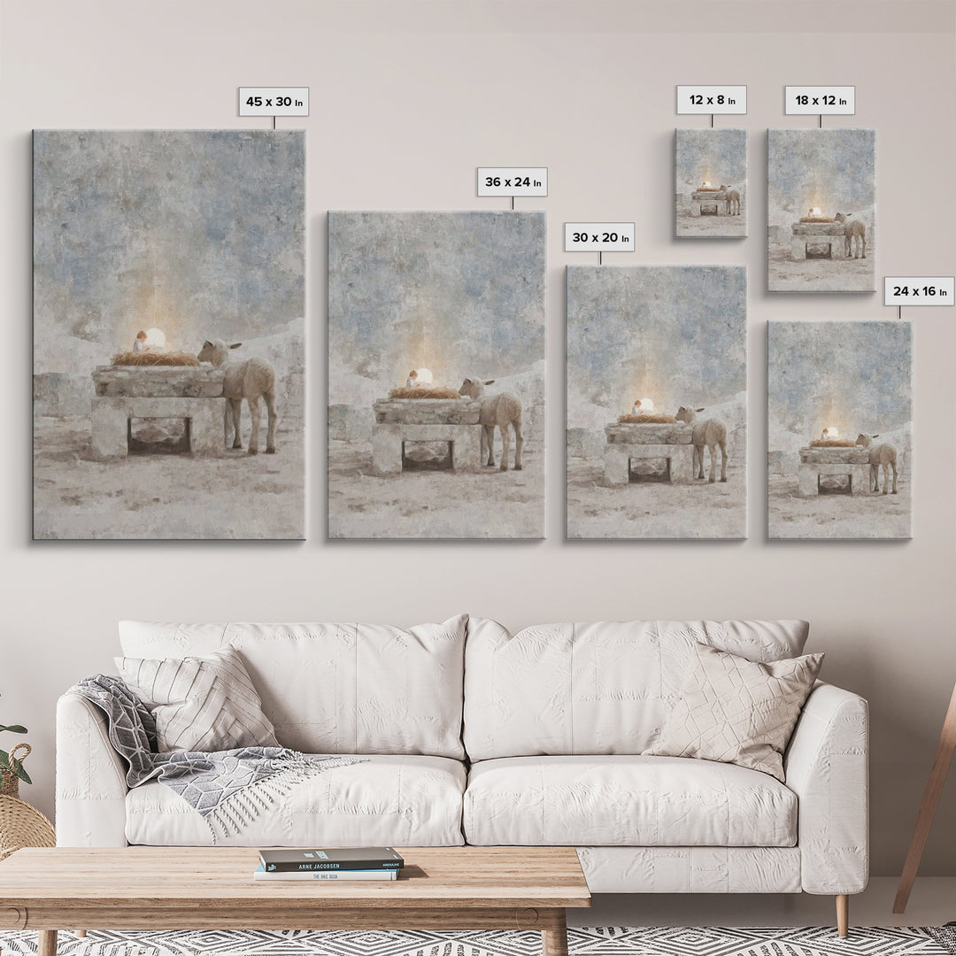 Sacred Manger Glow – Framed Canvas Print – Christian Wall Art – Christian Art Canvas – Christmas Art – Christian Christmas Art – Modern Chr