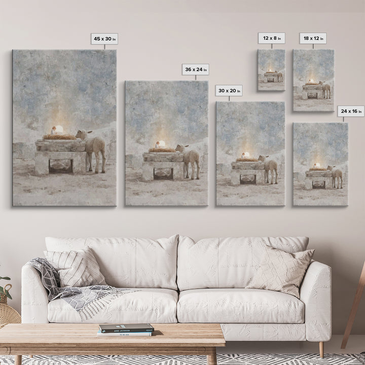 Sacred Manger Glow – Framed Canvas Print – Christian Wall Art – Christian Art Canvas – Christmas Art – Christian Christmas Art – Modern Chr