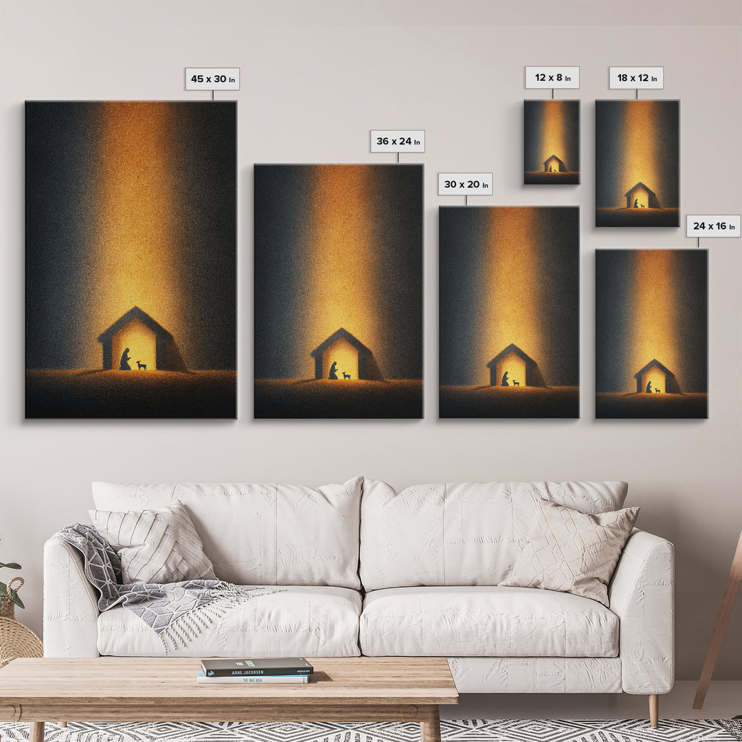 Silent Stable Night – Framed Canvas Print – Christian Christmas Art – Christian Art Canvas – Folk Art Christmas – Christian Wall Art – Chri