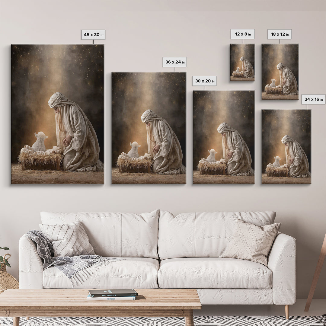 Silent Manger Light – Framed Canvas Print – Christian Wall Art – Jesus Christmas Art – Christian Art Canvas – Christmas Art Prints