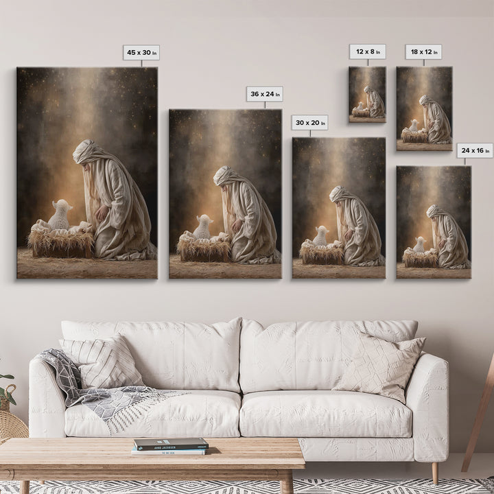 Silent Manger Light – Framed Canvas Print – Christian Wall Art – Jesus Christmas Art – Christian Art Canvas – Christmas Art Prints