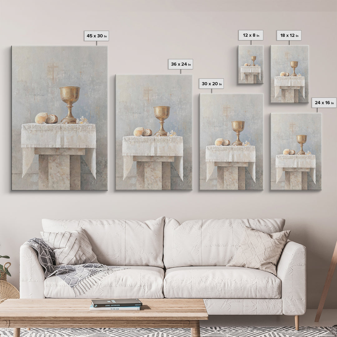 Sacred Communion Table, Framed Canvas Print, Christian Wall Art, Christian Art Painting, Christian Decor For Home, Christian Gift Ideas