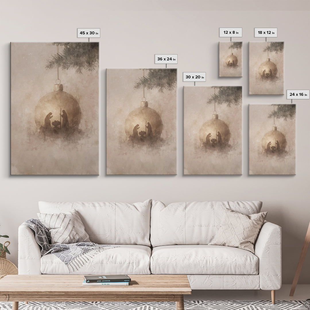 Silent Nativity Sphere – Framed Canvas Print – Christian Art Canvas – Christmas Wall Art – Jesus Christmas Art – Christian Gift – Vintage C
