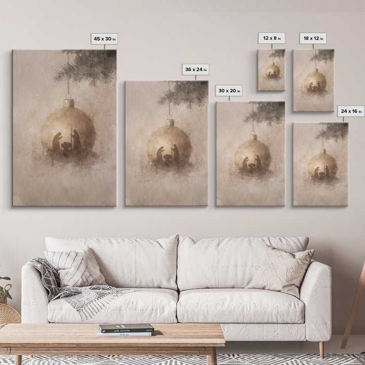 Silent Nativity Sphere – Framed Canvas Print – Christian Art Canvas – Christmas Wall Art – Jesus Christmas Art – Christian Gift – Vintage C