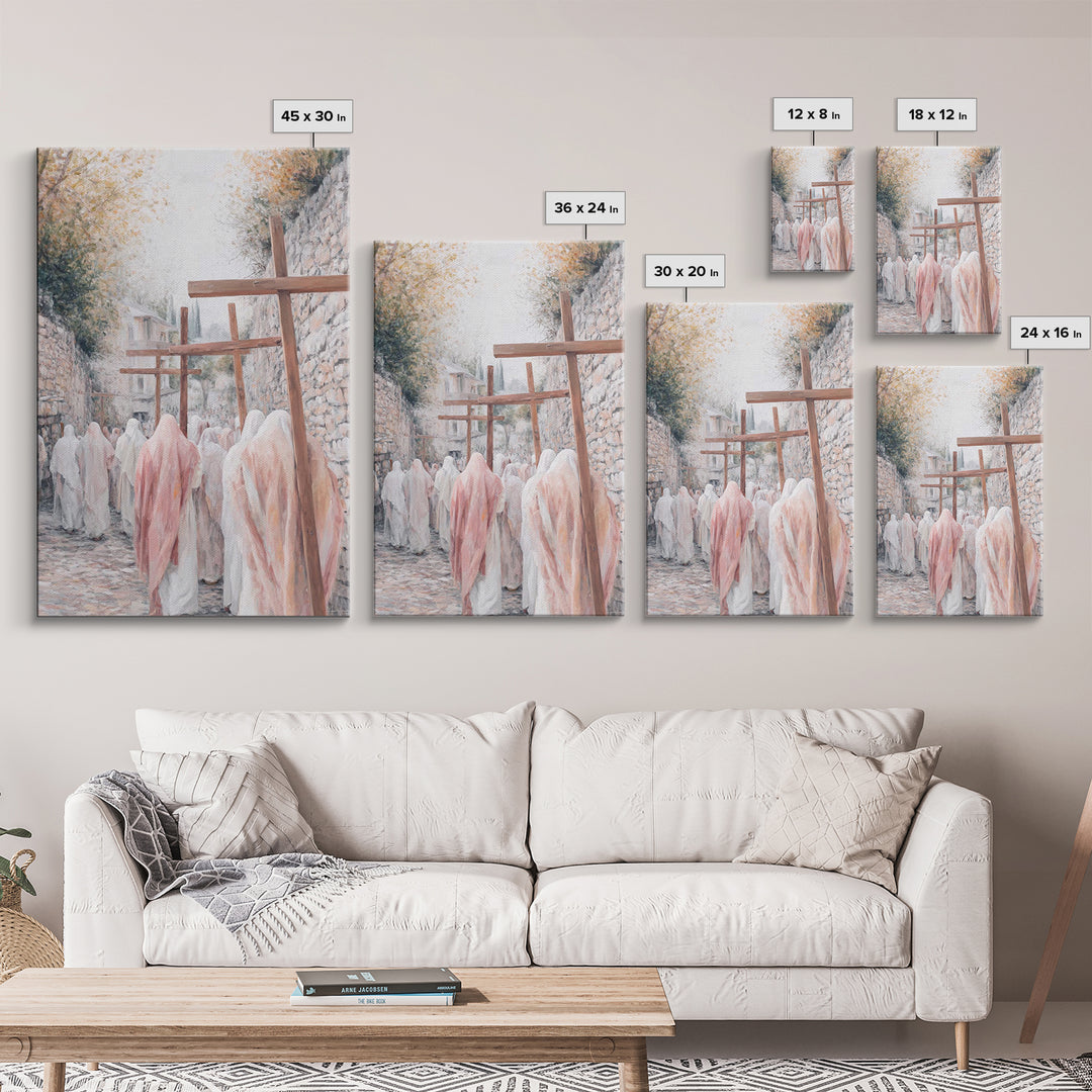 Pilgrims Of Calvary – Framed Canvas Print – Christian Painting – Christian Wall Art – Large Christian Art – Christian Decor – Christian Gif