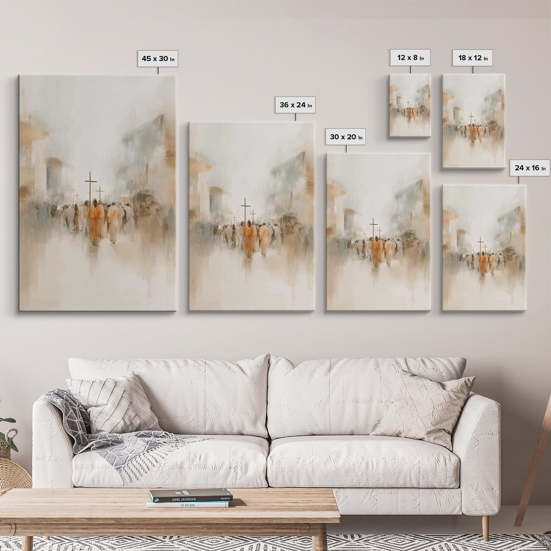 Pilgrims At Dawn – Framed Canvas Print – Christian Art – Minimalist Christian Art – Christian Wall Art – Christian Art Canvas – Subtle Chri
