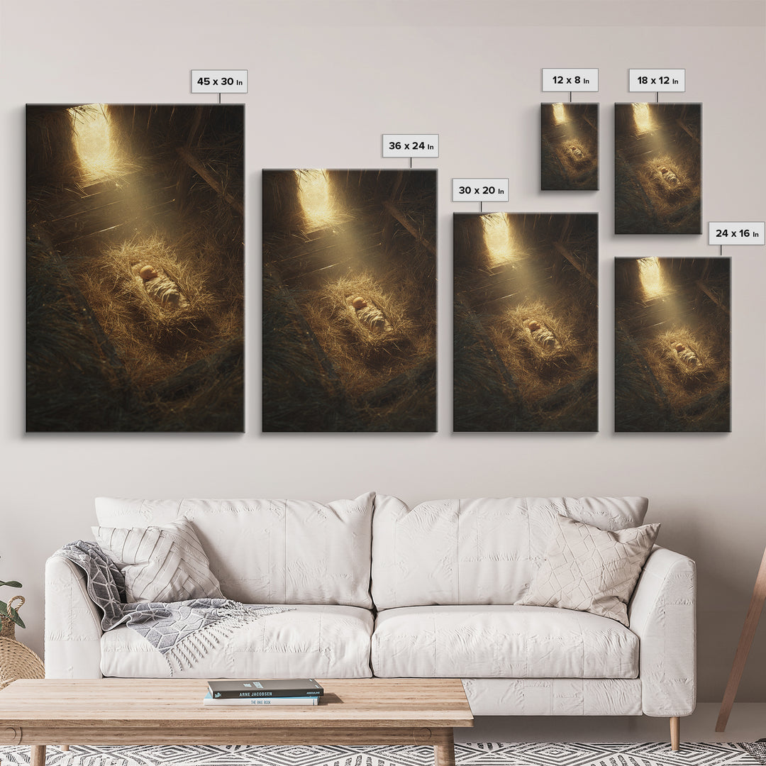 Holy Manger Light – Framed Canvas Print – Christian Christmas Art – Christian Wall Art – Christian Art Canvas – Christian Decor – Christian