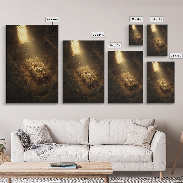 Holy Manger Light – Framed Canvas Print – Christian Christmas Art – Christian Wall Art – Christian Art Canvas – Christian Decor – Christian