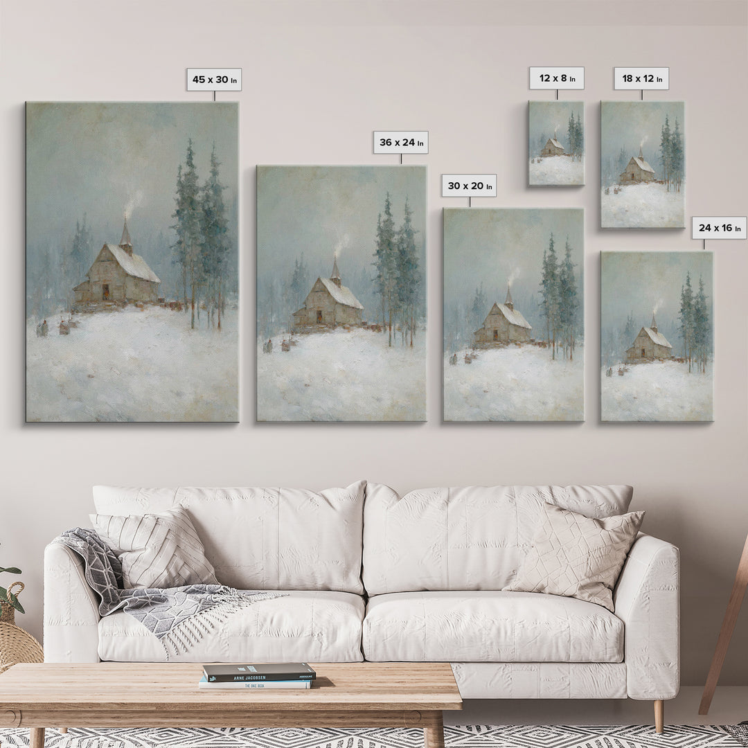 Snowfall Chapel | Framed Canvas Print | Christian Art Canvas | Christmas Art Work | Christian Christmas Art | Christian Wall Art | Christia