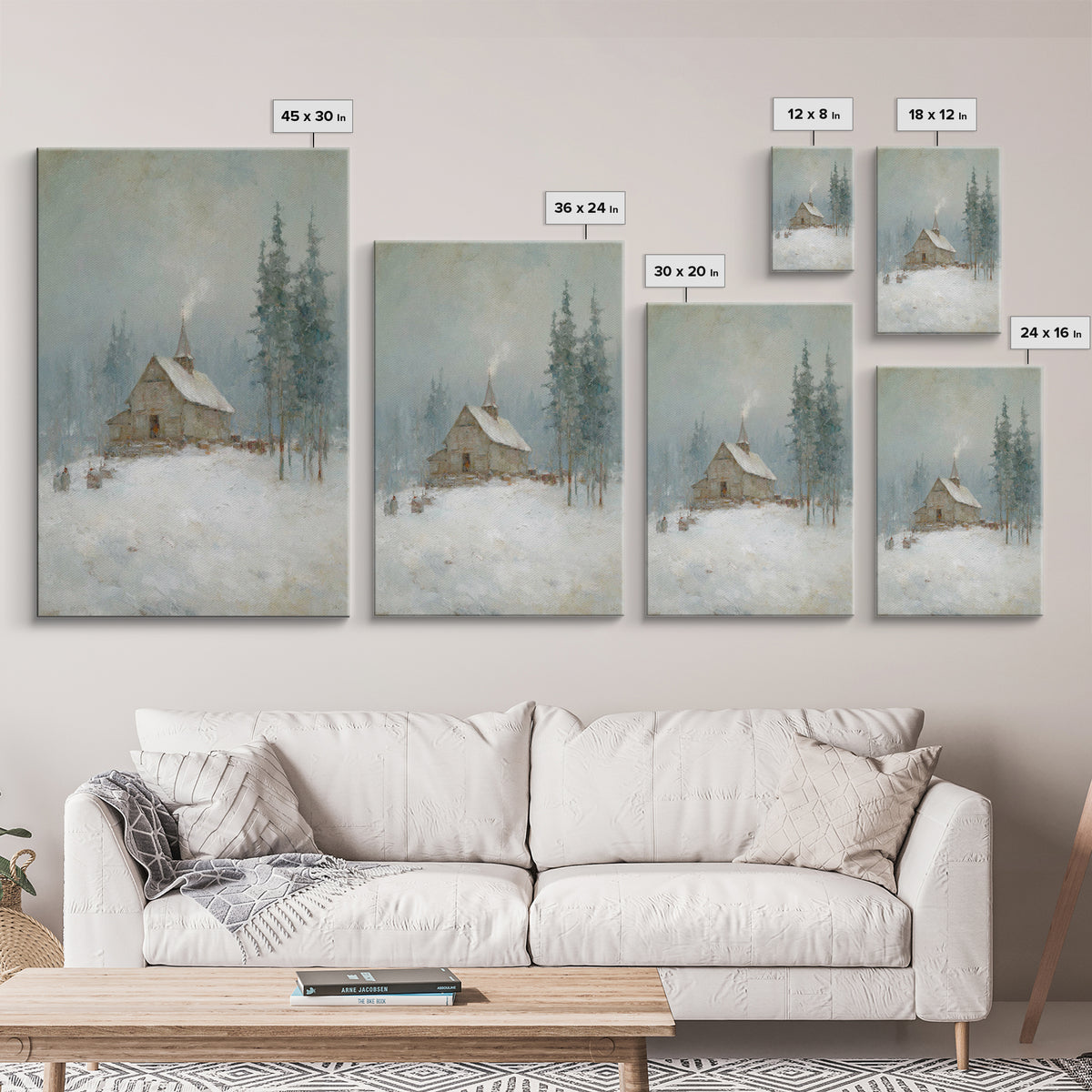 Snowfall Chapel | Framed Canvas Print | Christian Art Canvas | Christmas Art Work | Christian Christmas Art | Christian Wall Art | Christia