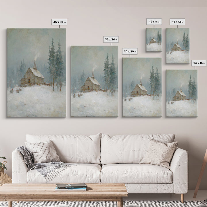 Snowfall Chapel | Framed Canvas Print | Christian Art Canvas | Christmas Art Work | Christian Christmas Art | Christian Wall Art | Christia