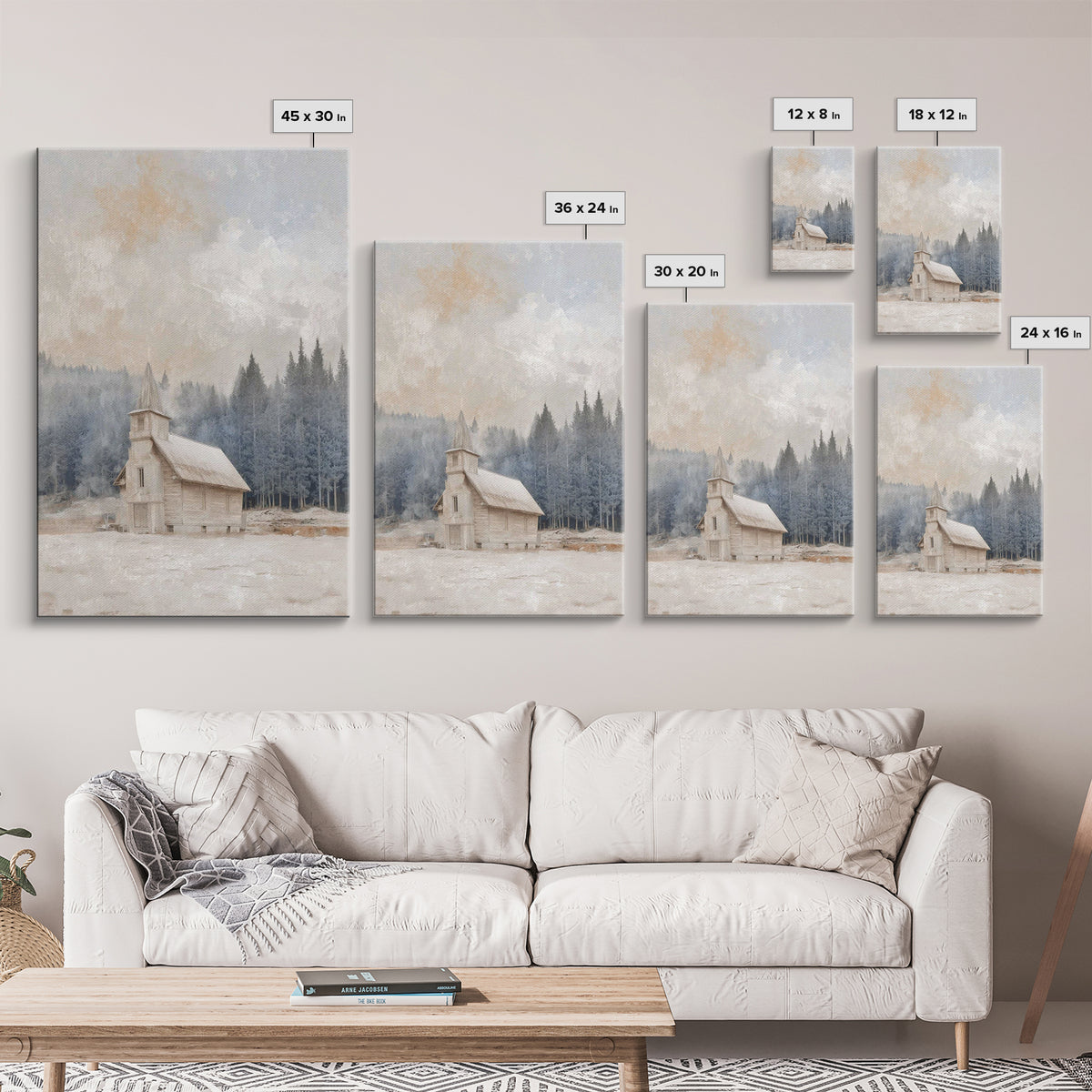 Snowlit Sanctuary, Framed Canvas Print, Christian Art Canvas, Christmas Art Prints, Christian Wall Art, Christian Christmas Decor
