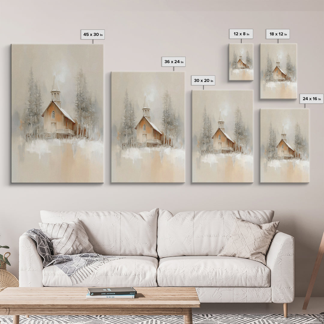 Church In Stillness - Framed Canvas Print - Christian Art Print - Christmas Canvas Wall Art - Christian Art Work - Christian Decor